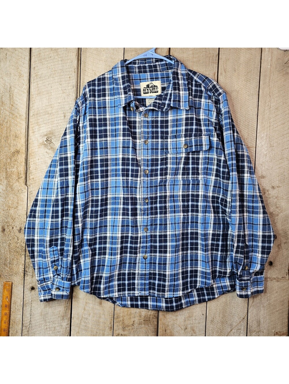 Old Mill Flannel Shirt Mens 2XL Blue Plaid Button Up Cotton Blend USED